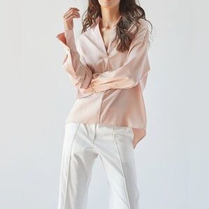 Adroit Atelier Kay Popover Satin Blouse With Long Cuffs - Rose
